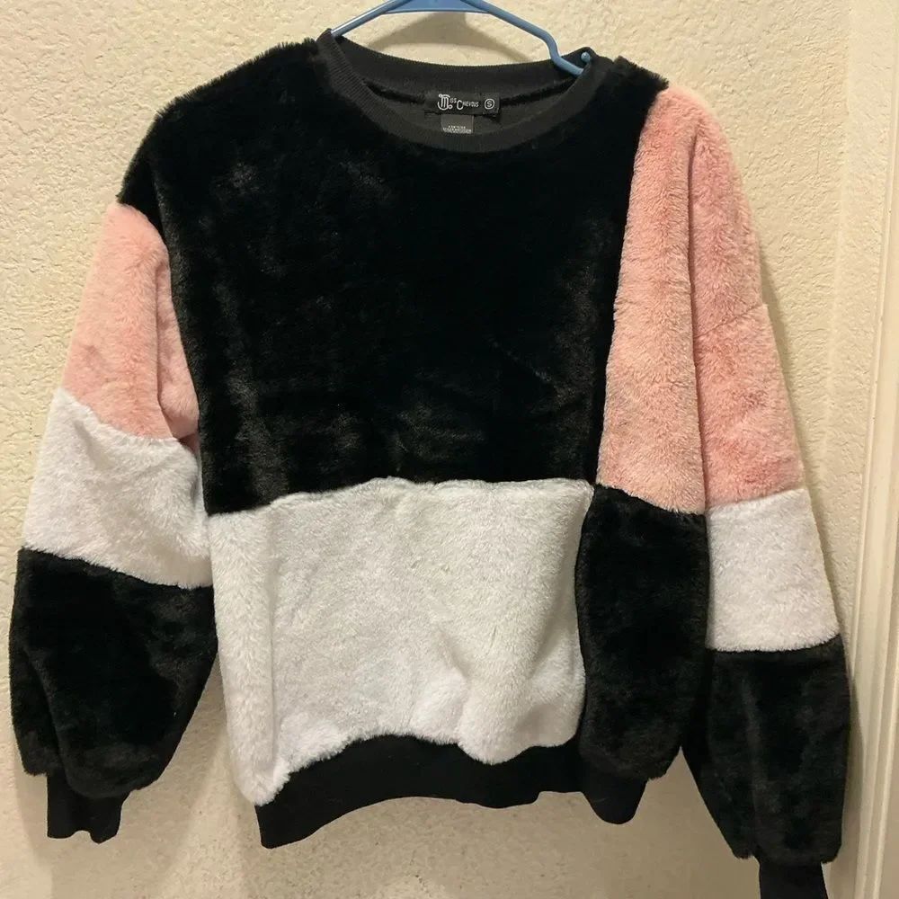 Miss Chievous Fuzzy Sweater - Black, Pink, White size S